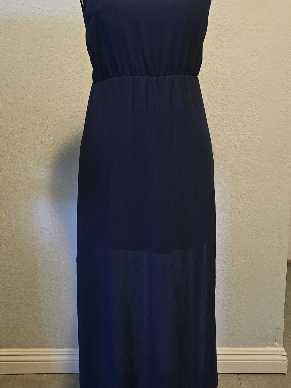 Divided Navy Sleeveless Elastic-Waist Maxi Dress